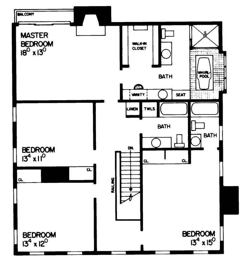 Floor Plan Second Story of Colonial Plan #137-1606