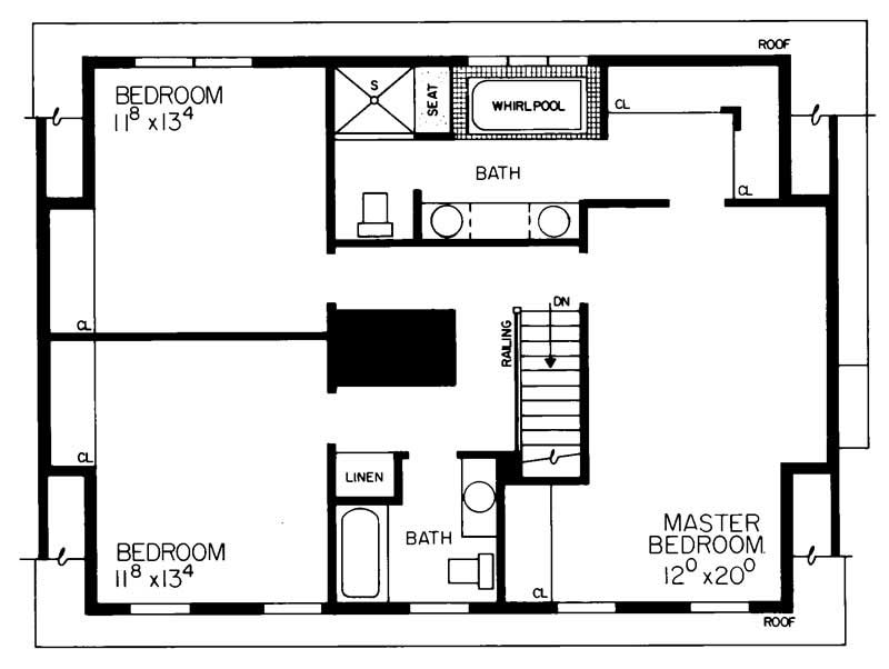 Floor Plan Second Story of Colonial Plan #137-1607