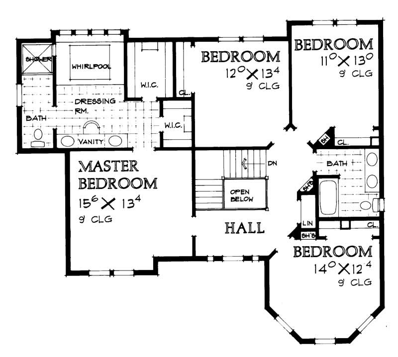 Floor Plan Second Story of Mediterranean Plan #137-1613
