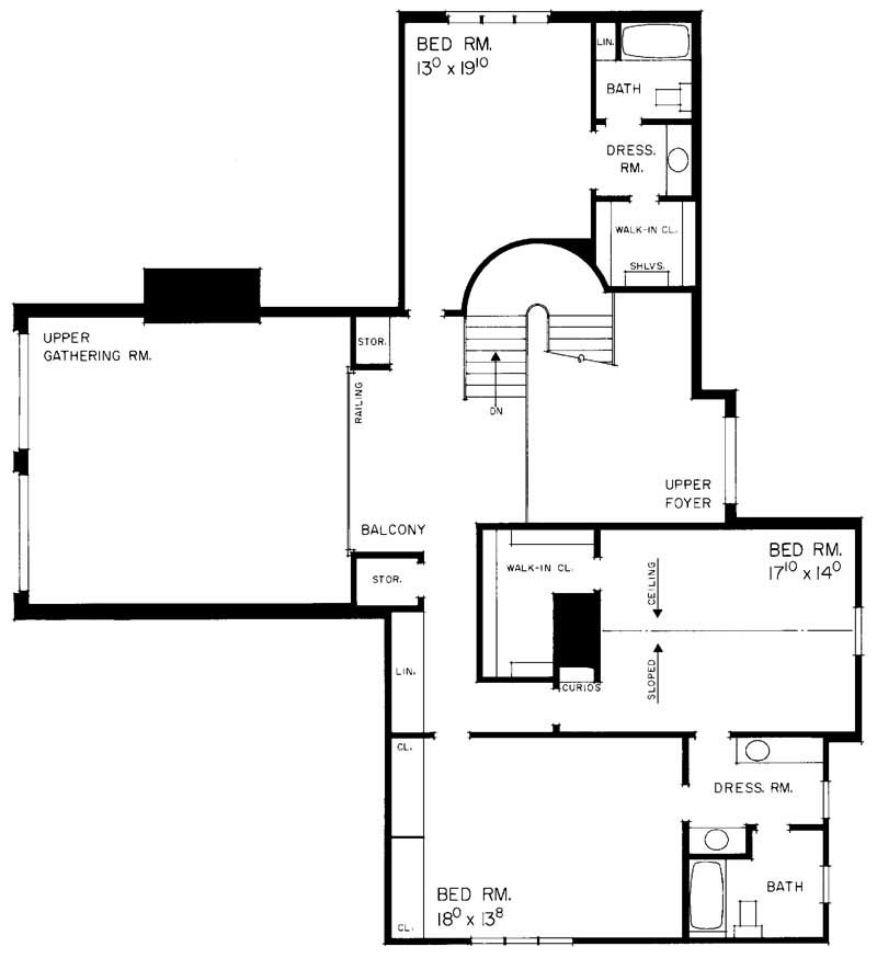 Floor Plan Second Story of Colonial Plan #137-1615