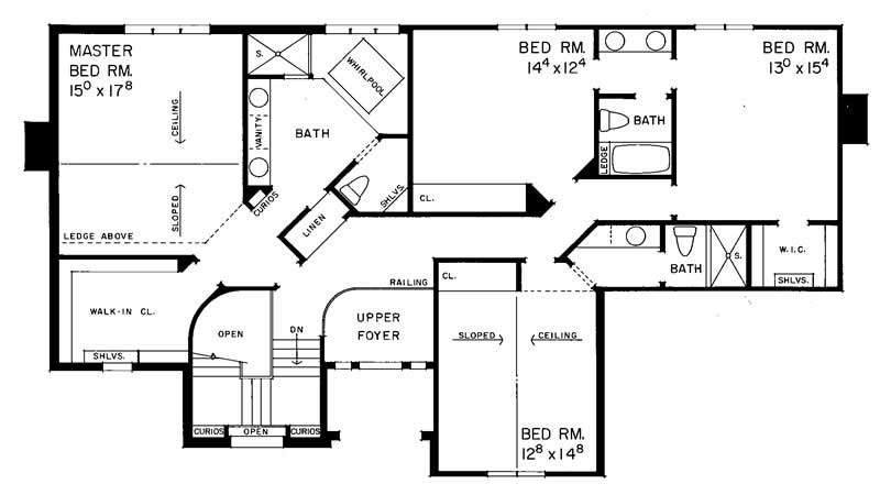 Floor Plan Second Story of Country Plan #137-1621