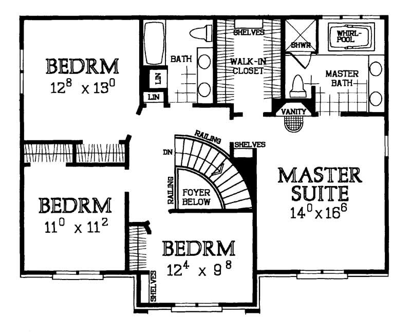 Floor Plan Second Story of Colonial Plan #137-1629