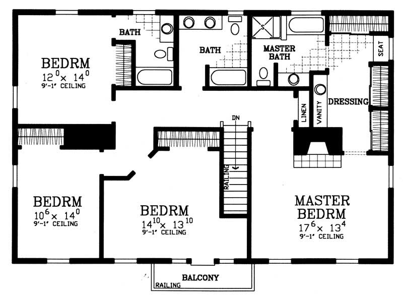 Floor Plan Second Story of Colonial Plan #137-1636