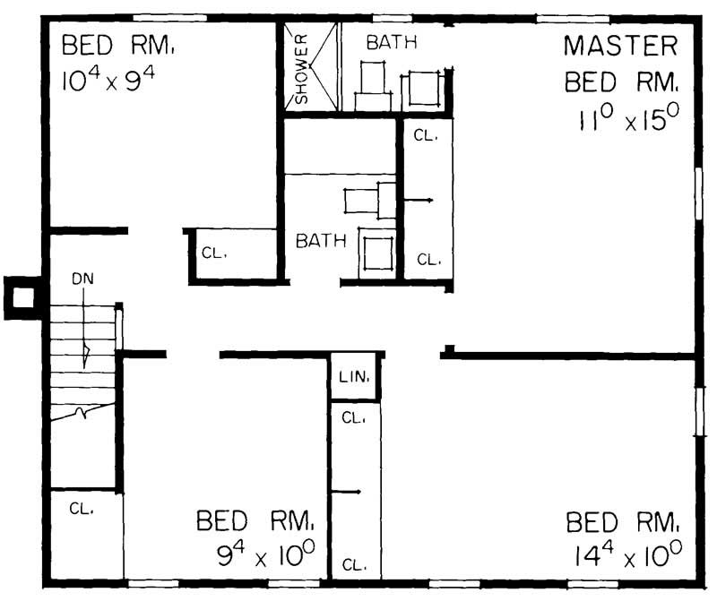 Floor Plan Second Story of Country Plan #137-1638