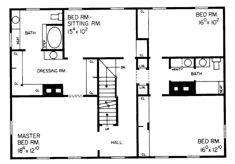 Floor Plan Second Story of Colonial Plan #137-1650