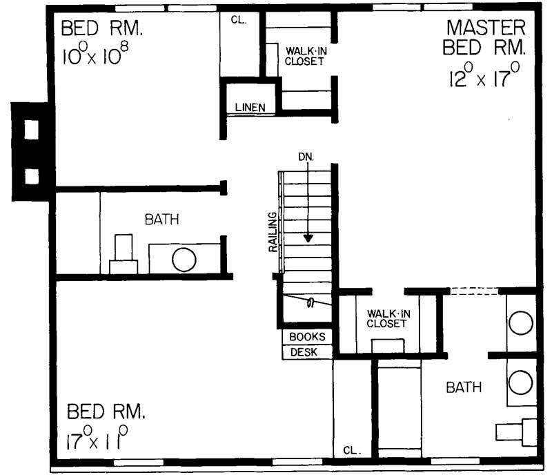 Floor Plan Second Story of Colonial Plan #137-1652