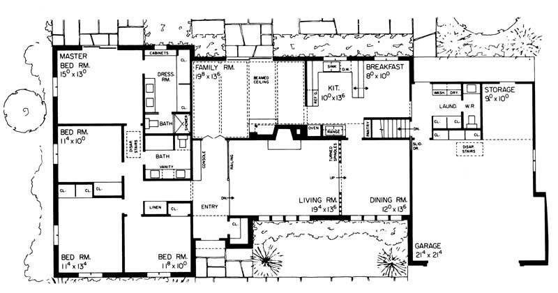 Floor Plan First Story of Ranch Plan #137-1654