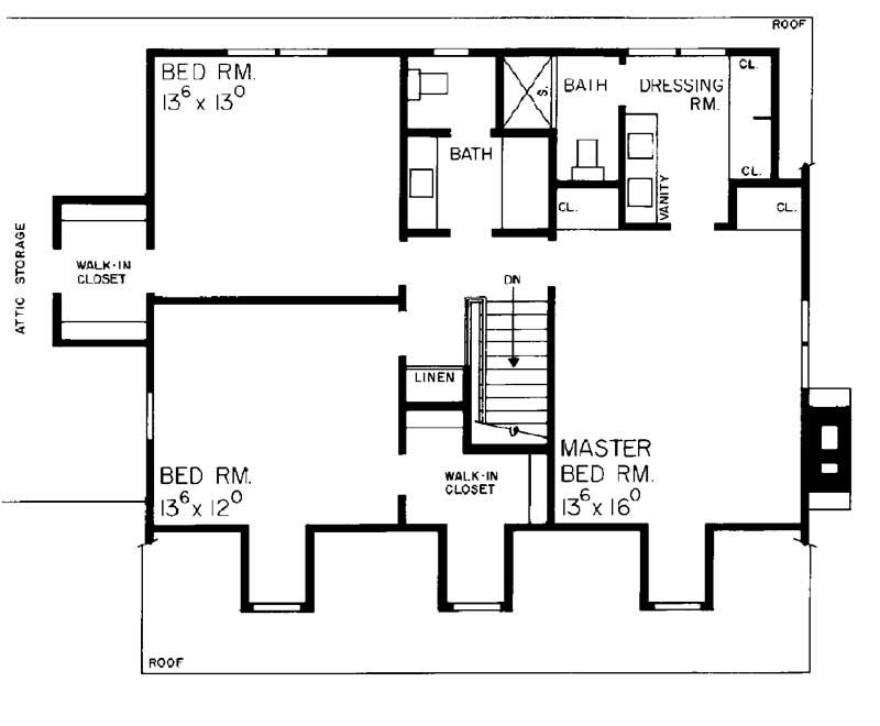 Floor Plan Second Story of Colonial Plan #137-1658