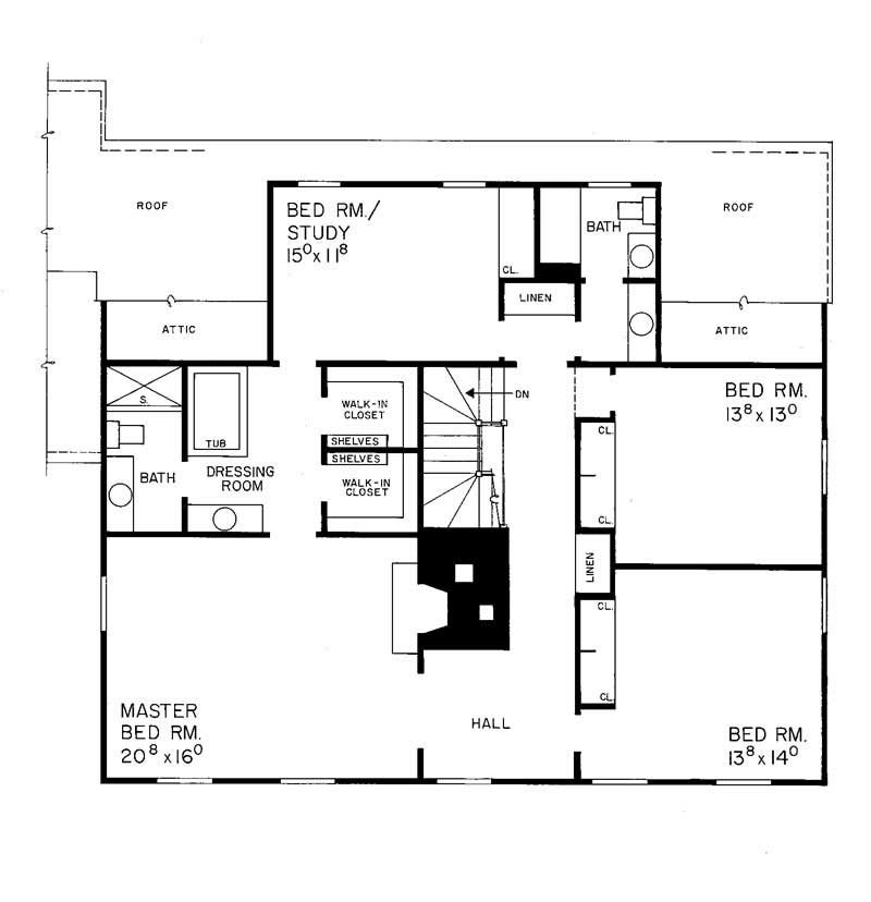 Floor Plan Second Story of Colonial Plan #137-1668