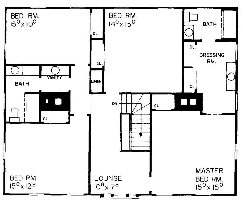 Floor Plan Second Story of Colonial Plan #137-1676