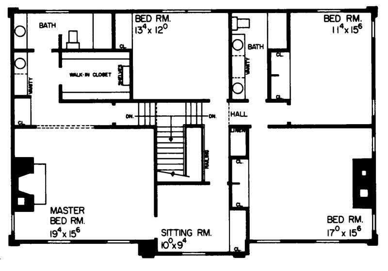 Floor Plan Second Story of Colonial Plan #137-1679