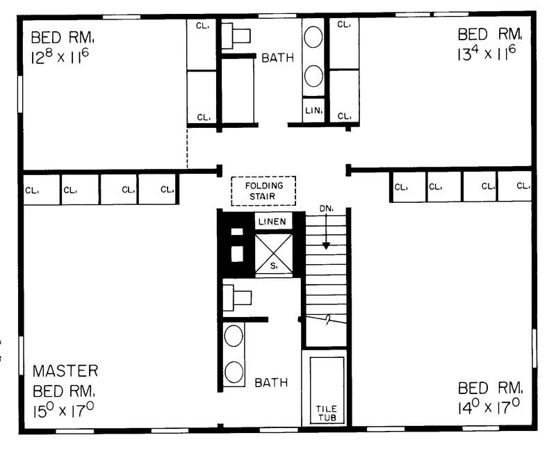 Floor Plan Second Story of Colonial Plan #137-1680