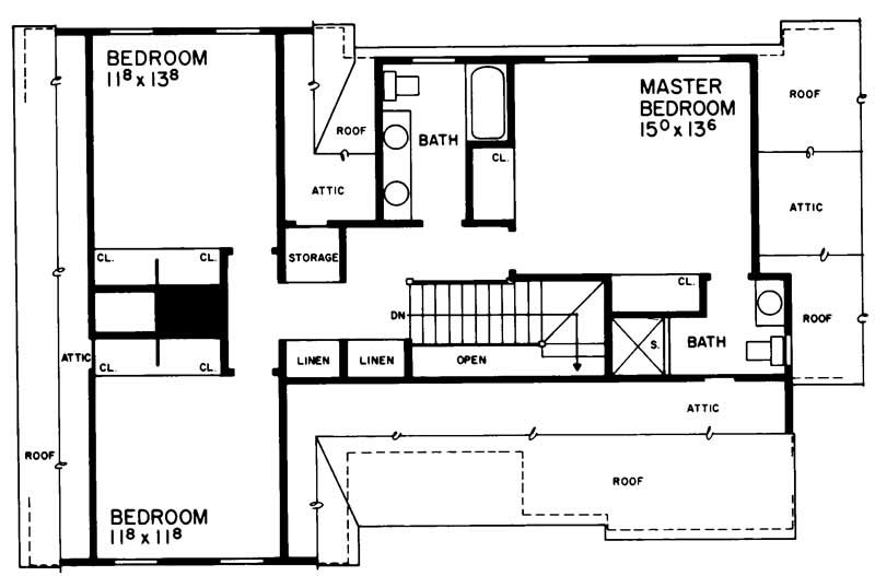 Floor Plan Second Story of Colonial Plan #137-1685