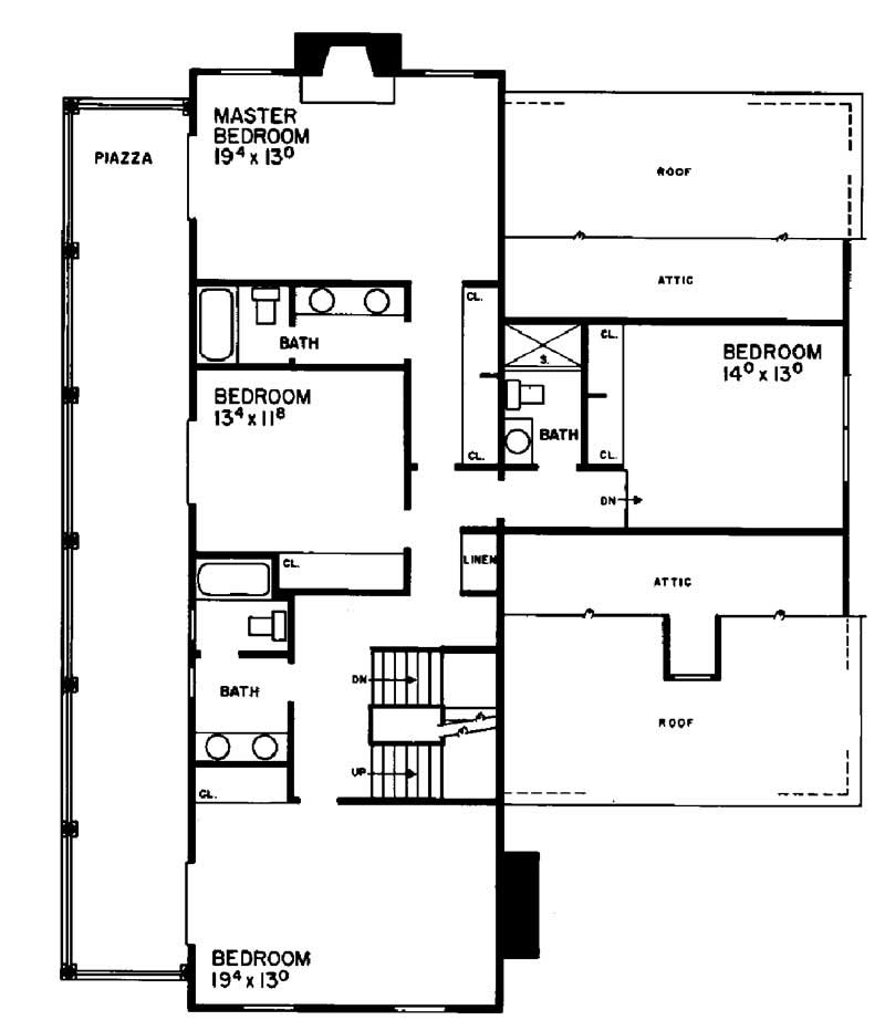 Floor Plan Second Story of Colonial Plan #137-1687