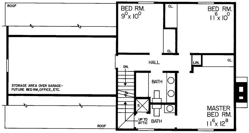 Floor Plan Second Story of Cape Cod Plan #137-1698