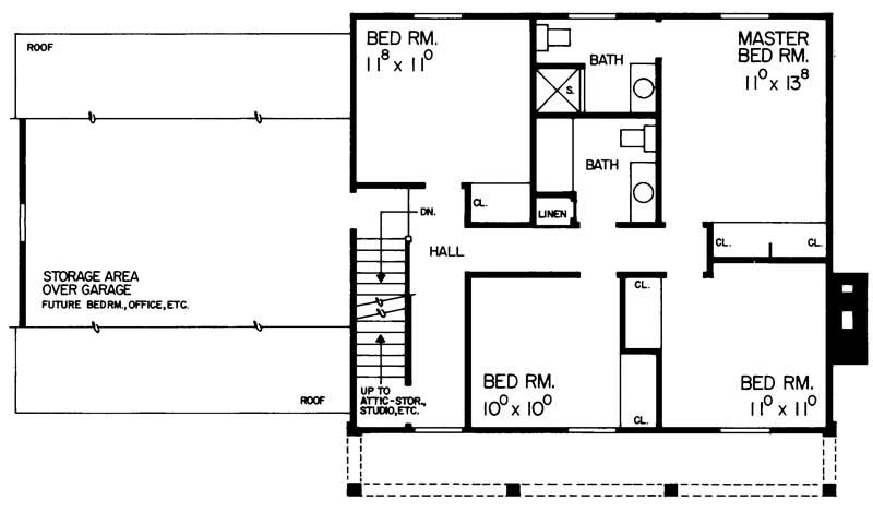 Floor Plan Second Story of Colonial Plan #137-1699