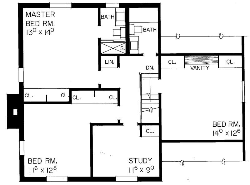 Floor Plan Second Story of Country Plan #137-1704