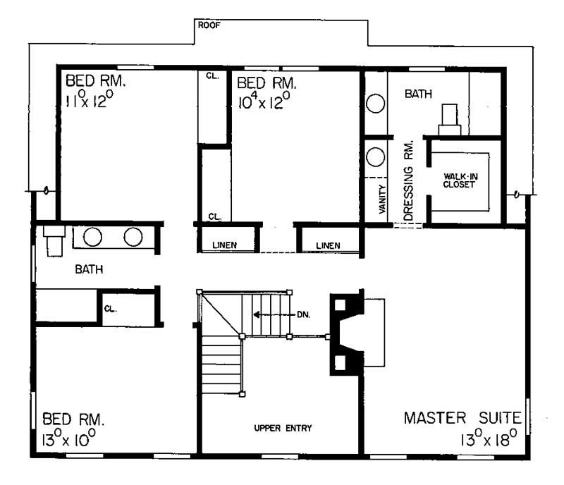 Floor Plan Second Story of Colonial Plan #137-1711