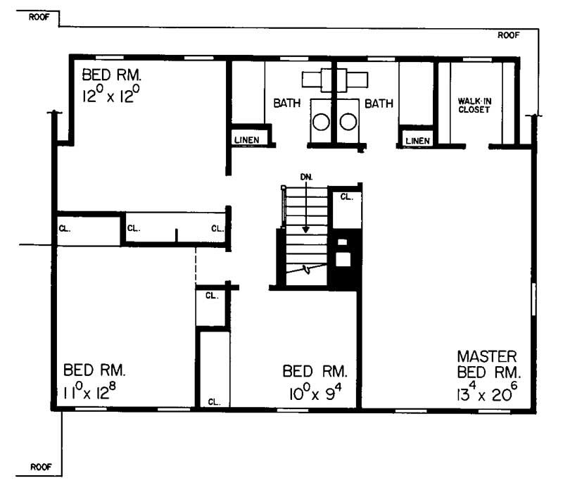Floor Plan Second Story of Colonial Plan #137-1714