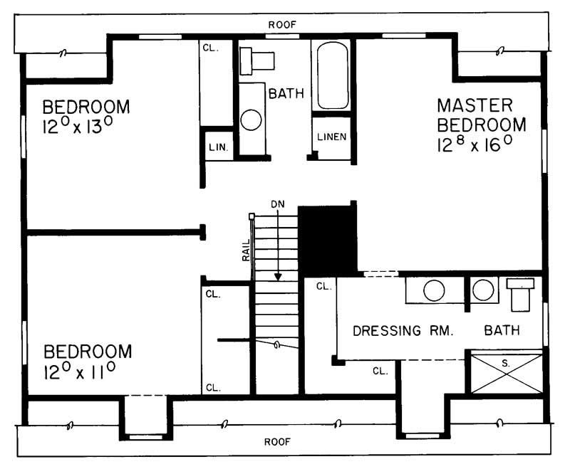 Floor Plan Second Story of Colonial Plan #137-1716
