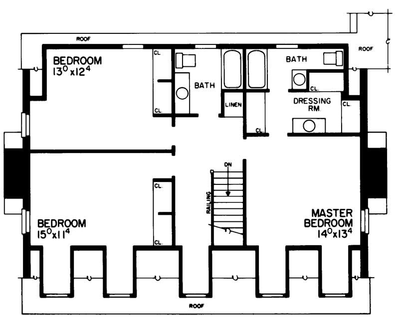 Floor Plan Second Story of Colonial Plan #137-1718