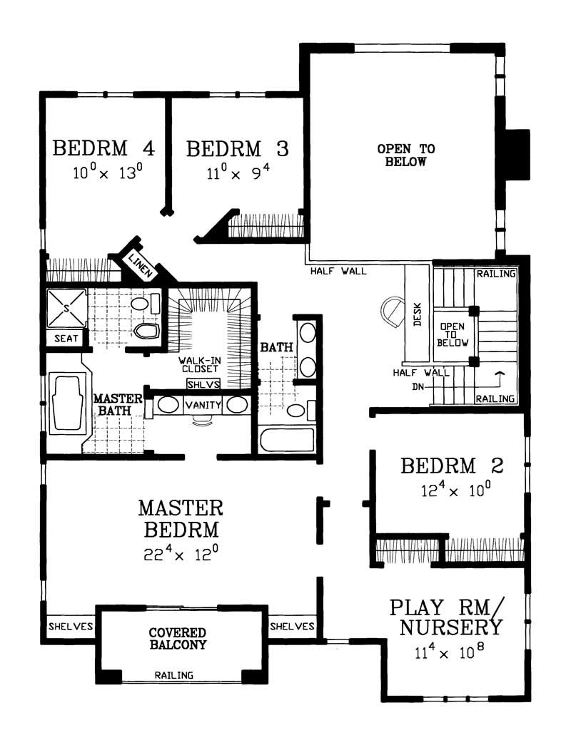 Floor Plan Second Story of Country Plan #137-1734