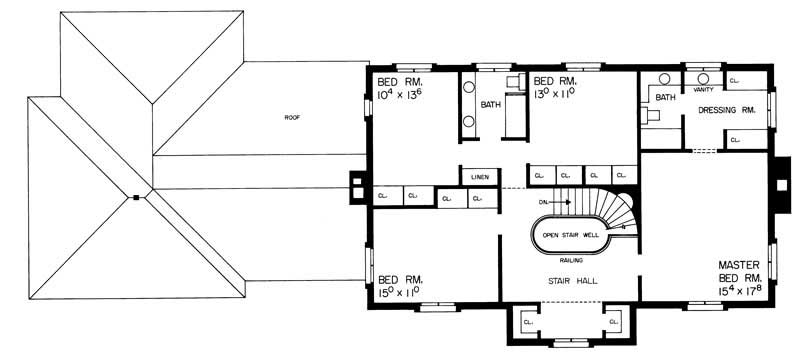 Floor Plan Second Story of European Plan #137-1739