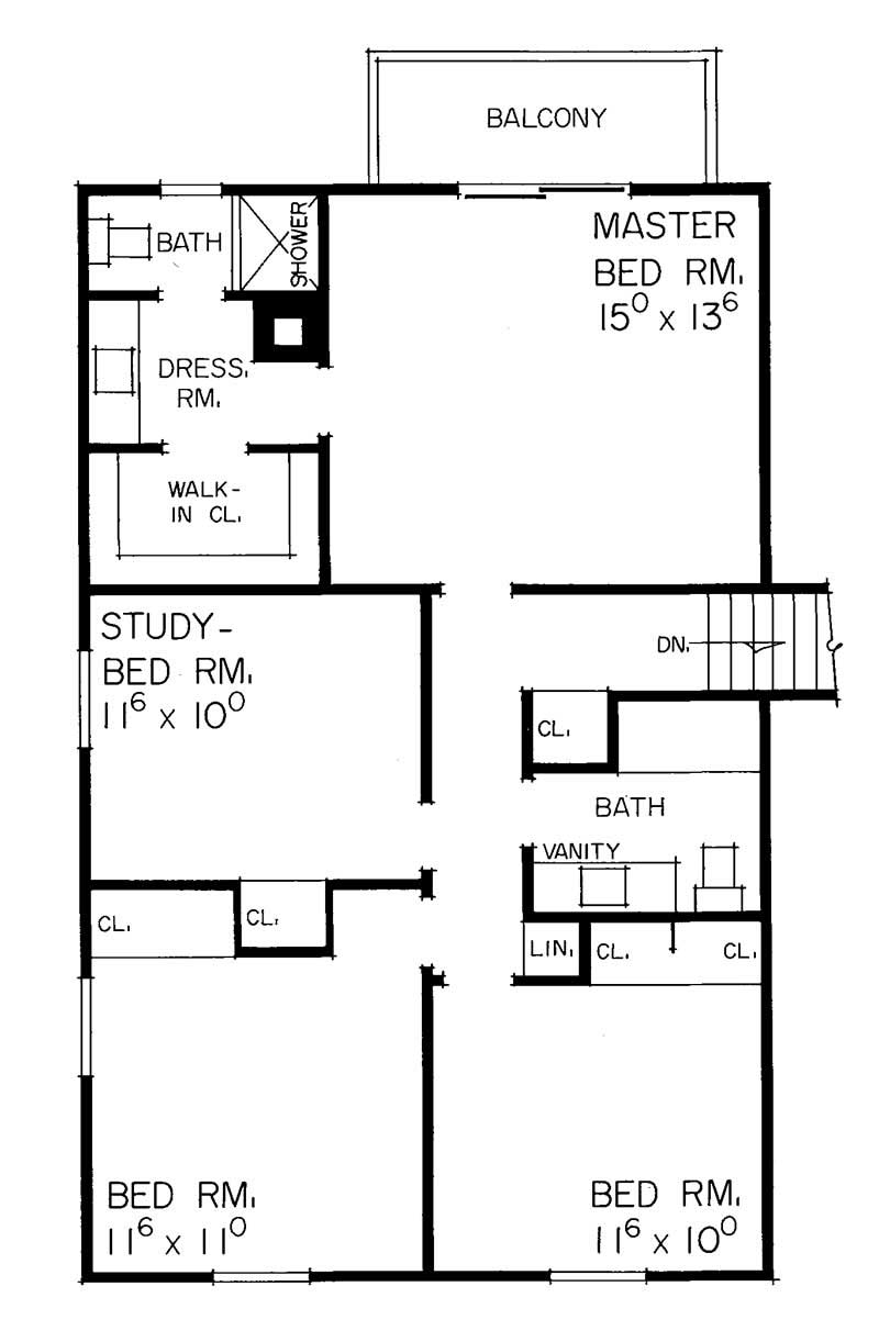 Floor Plan Second Story of Cape Cod Plan #137-1752