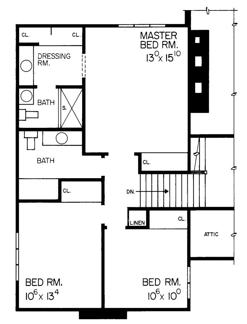 Floor Plan Second Story of European Plan #137-1753