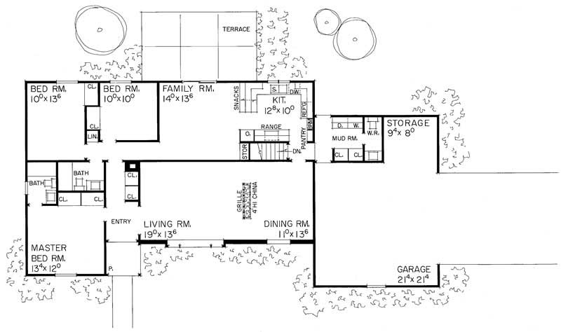 Floor Plan First Story of Ranch Plan #137-1764