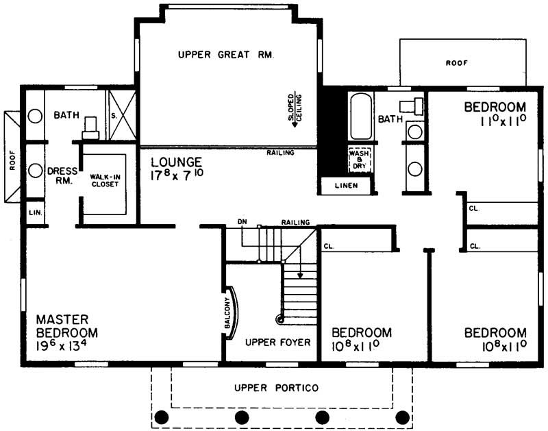 Floor Plan Second Story of European Plan #137-1765