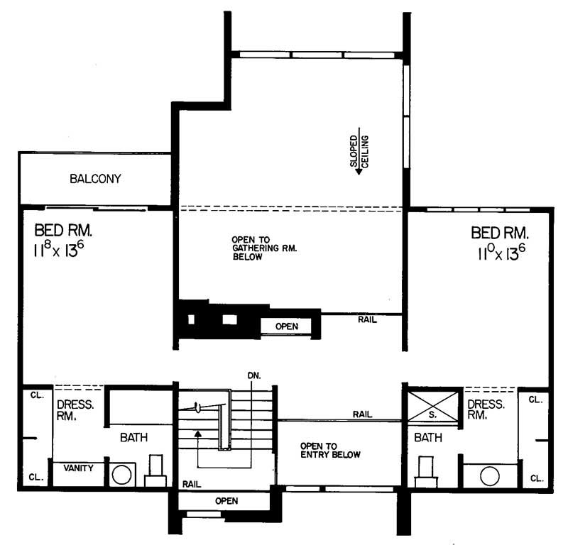 Floor Plan Second Story of Contemporary Plan #137-1785