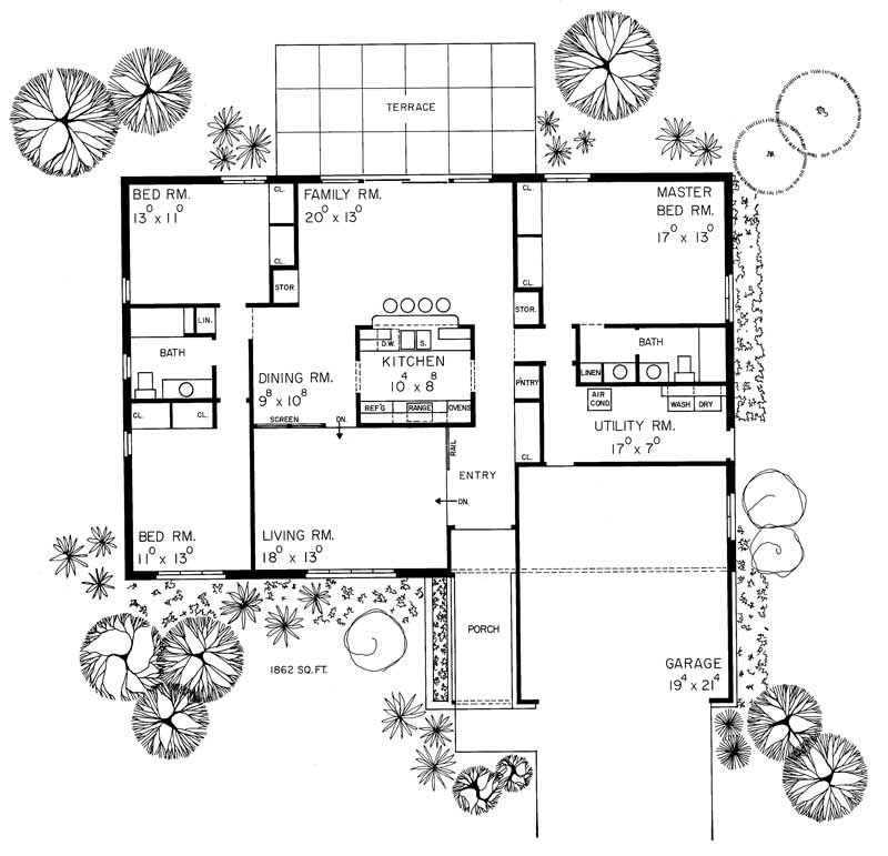 Floor Plan First Story of Ranch Plan #137-1799