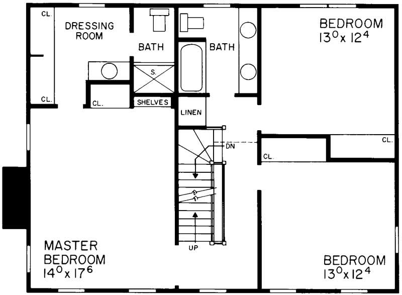 Floor Plan Second Story of Colonial Plan #137-1812