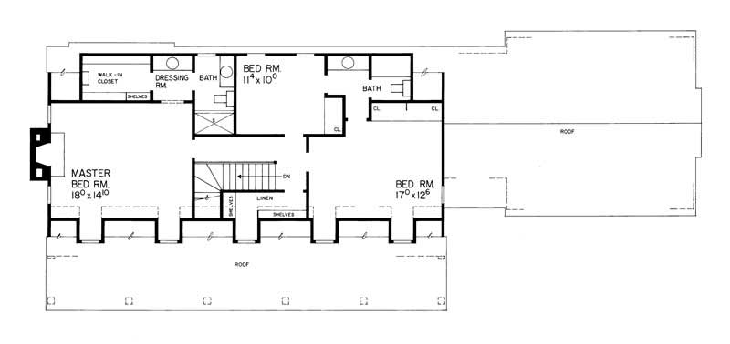 Floor Plan Second Story of Colonial Plan #137-1813