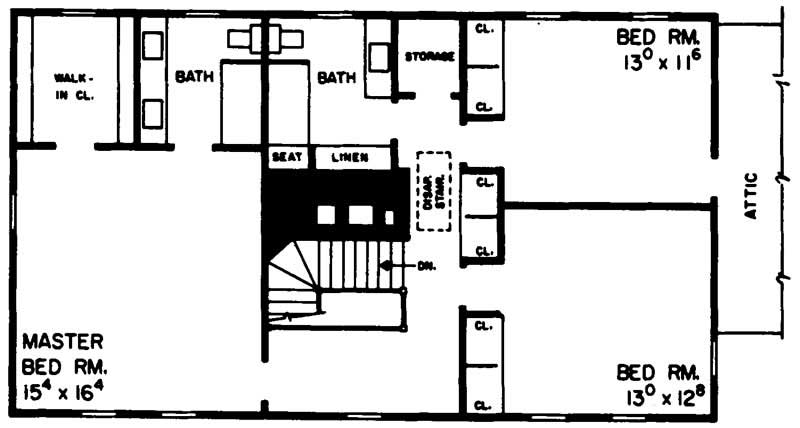 Floor Plan Second Story of Colonial Plan #137-1817