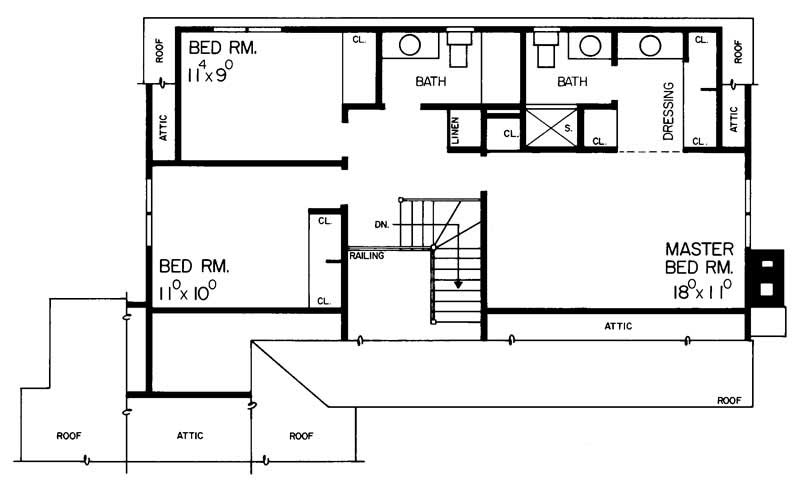 Floor Plan Second Story of Colonial Plan #137-1829