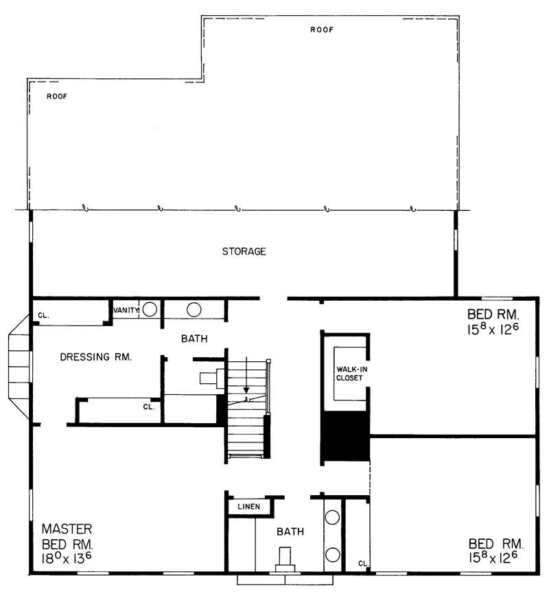 Floor Plan Second Story of Colonial Plan #137-1830
