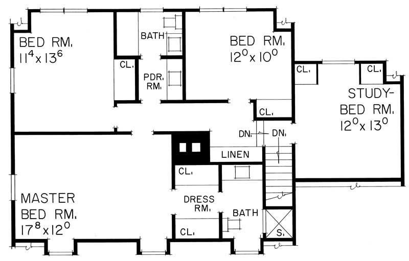 Floor Plan Second Story of Colonial Plan #137-1831