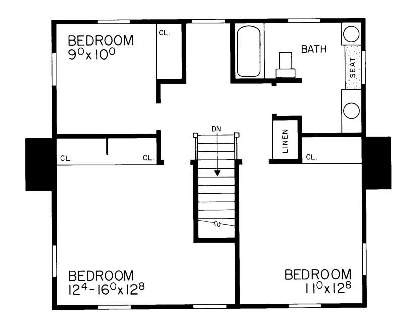 Floor Plan Second Story of Colonial Plan #137-1836