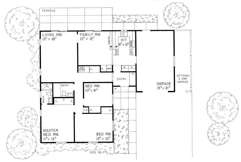 Floor Plan First Story of Ranch Plan #137-1837