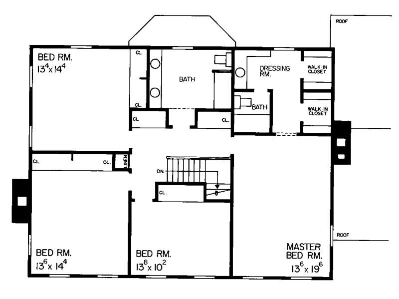 Floor Plan Second Story of Colonial Plan #137-1848