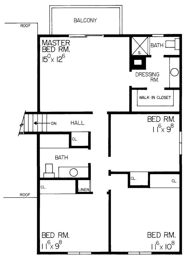 Floor Plan Second Story of Cape Cod Plan #137-1851