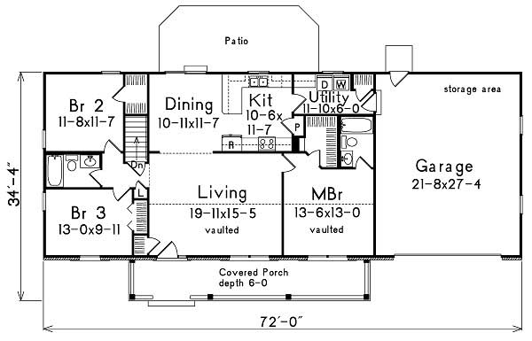 Floor Plan First Story of Southern Plan #138-1001