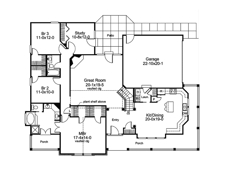 Floor Plan Main Level of Country Plan #138-1002