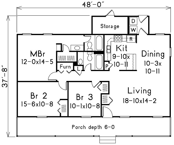 Floor Plan First Story of Ranch Plan #138-1005