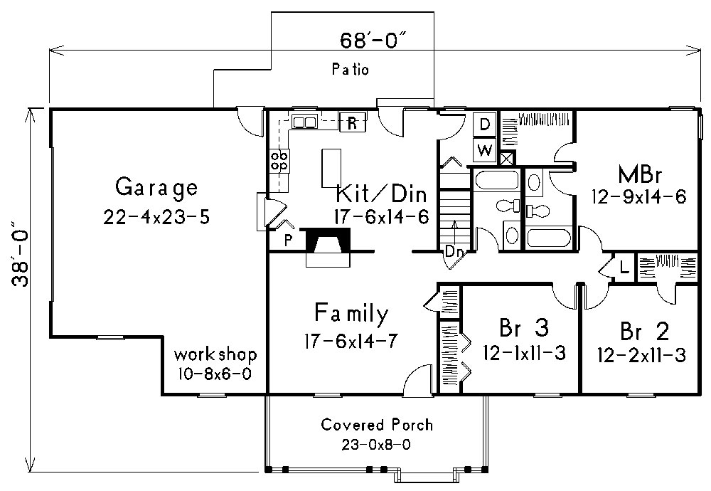 Floor Plan First Story of Traditional Plan #138-1012