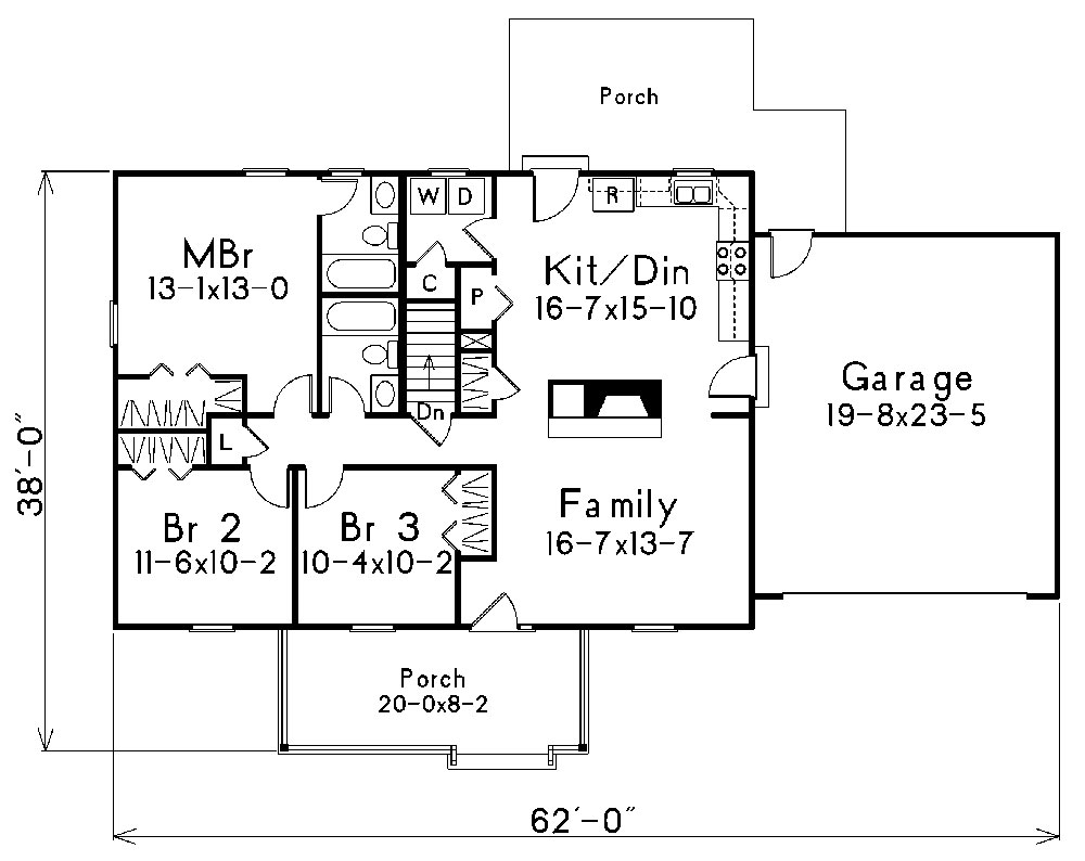 Floor Plan First Story of Traditional Plan #138-1013