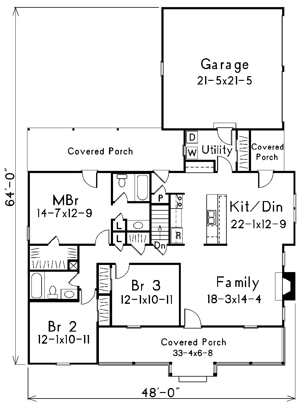 Floor Plan First Story of Traditional Plan #138-1014