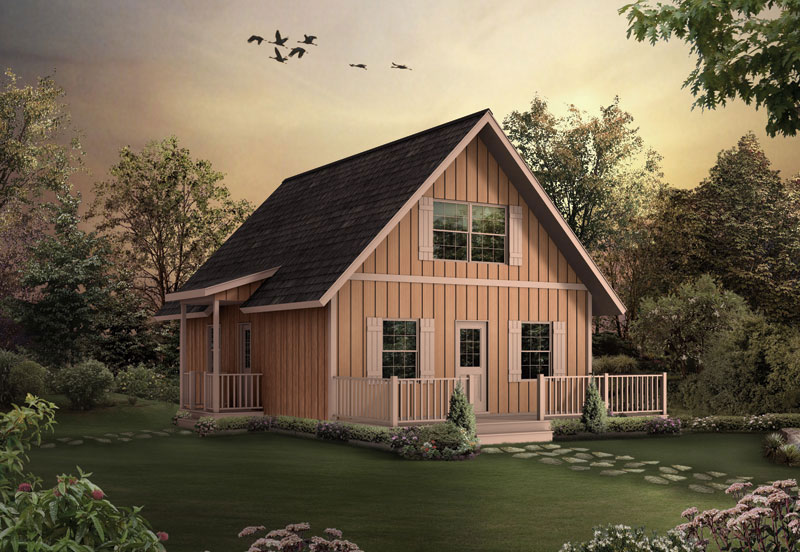 Front elevation of A Frame home (ThePlanCollection: House Plan #138-1023)